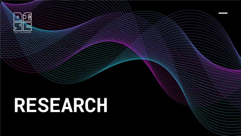 Modern design incorporating linear elements, featuring the word “Research”